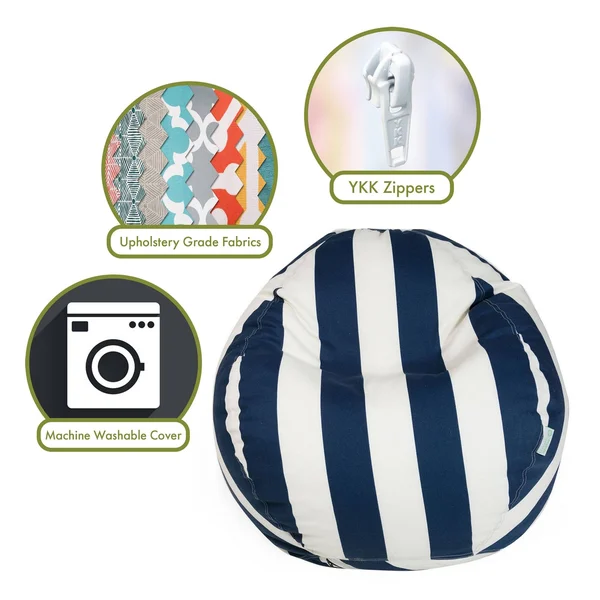 Majestic Home Goods 81001093305 Vertical Stripe Large Classic Bean Bag Chair Navy Blue