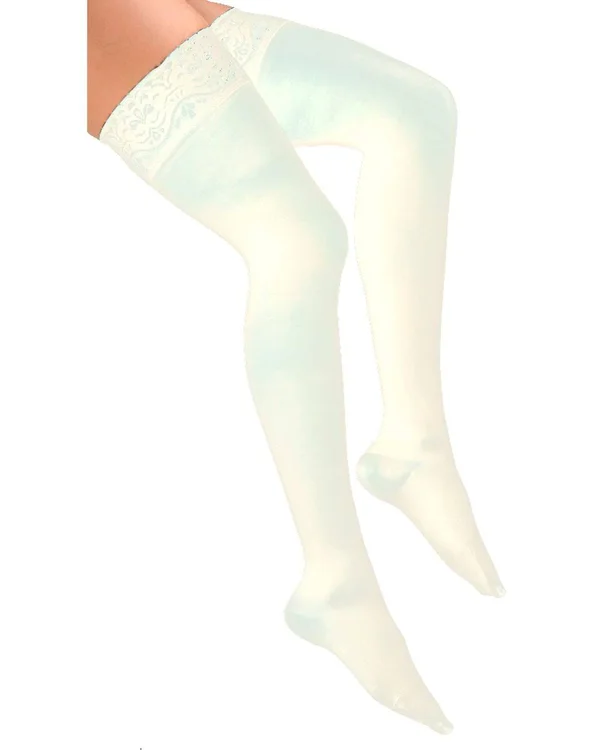Activa 20-30 mmHg Soft Fit Thigh High with Lace Top Socks - Ivory, Queen