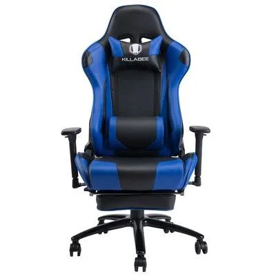 Adjustable Ergonomic Faux Leather Swiveling PC & Racing Game Chair with Footrest Inbox Zero Color: Blue