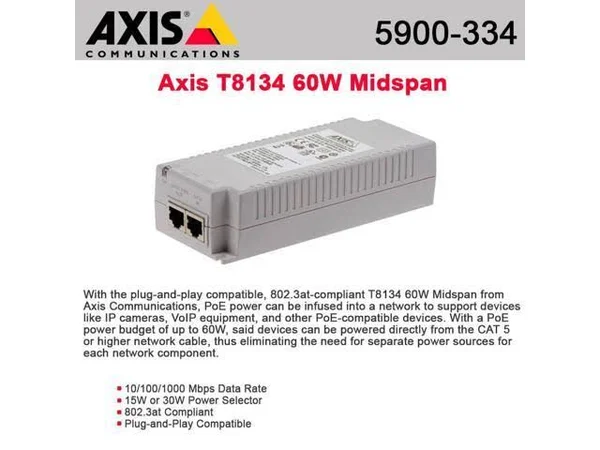 AXIS T8134 Midspan PoE Injector - 60W