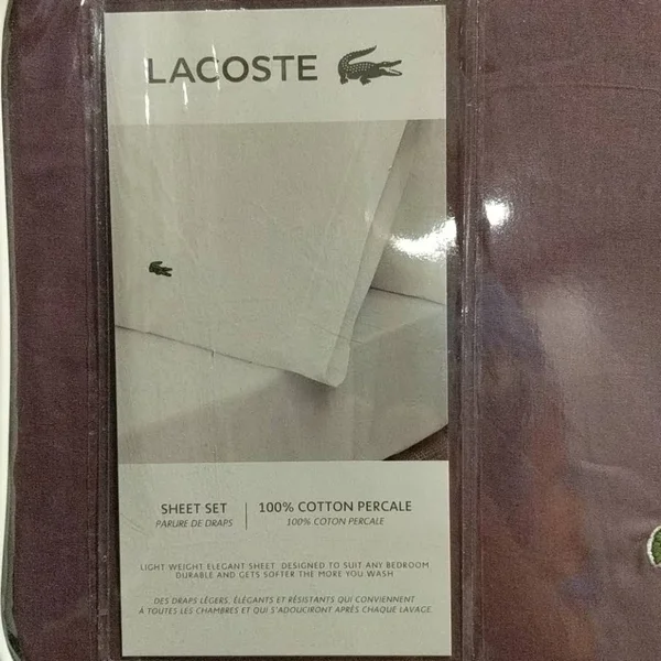 Lacoste 100% Cotton Percale Sheet Set - Solid, Plum, Full