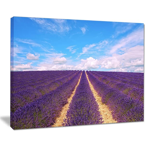 Design Art Blooming Lavender Flower Field - Oversized Landscape Wall Art Print - Blue, 60 in. Wide x 28 in. High