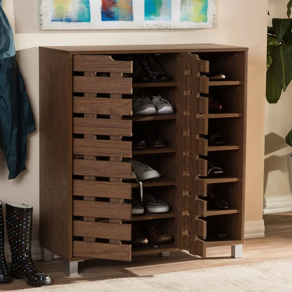 Baxton Studio Shirley 2 Door Shoes Cabinet with Open Shelves - Walnut Brown