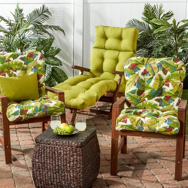 Greendale Home Fashions Outdoor Seat/Back Chair CUSHION - Palm Leaves White, 42 x 21 x 5 inches