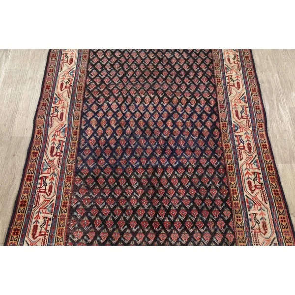 Navy Blue Boteh Botemir Persian Area Rug 4x7