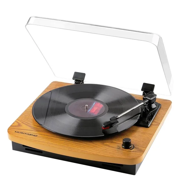 Musitrend LP 3-Speed Turntable with Built-In Stereo Speakers Vintage Style Record Player Support Vinyl-to-MP3 Recording RCA Outp
