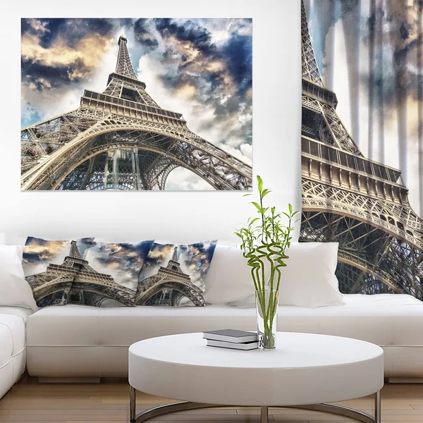 Design Art The Paris Eiffel Tower View from Ground - Cityscape Canvas Print - Blue, 60 in. Wide x 28 in. High