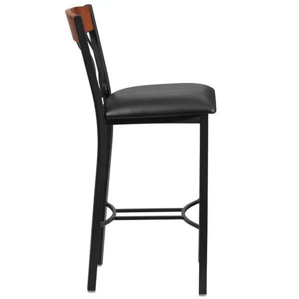 Emma and Oliver Vertical Back Metal & Cherry Wood Barstool with Vinyl Seat