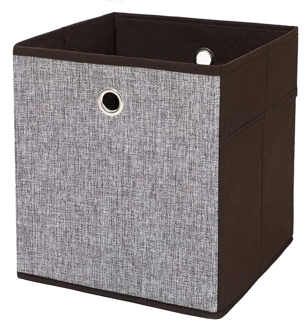 Clothes Storage Box with Fabric Wrapping - Set of 4, Brown and Gray