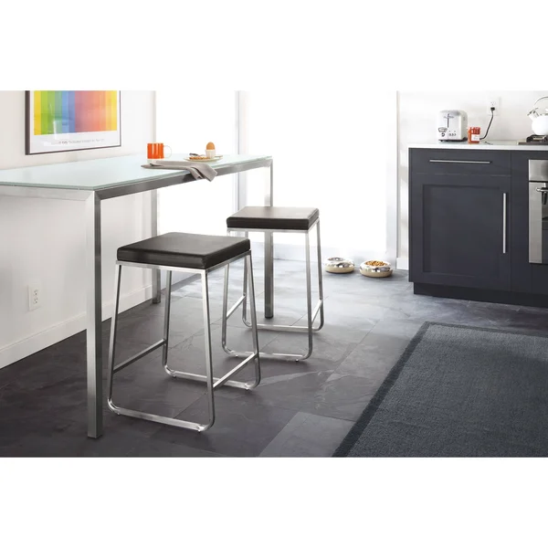 Room & Board, Modern Collins Counter Stool in Pistel Leather in Grey w/ Onyx Gloss Frame