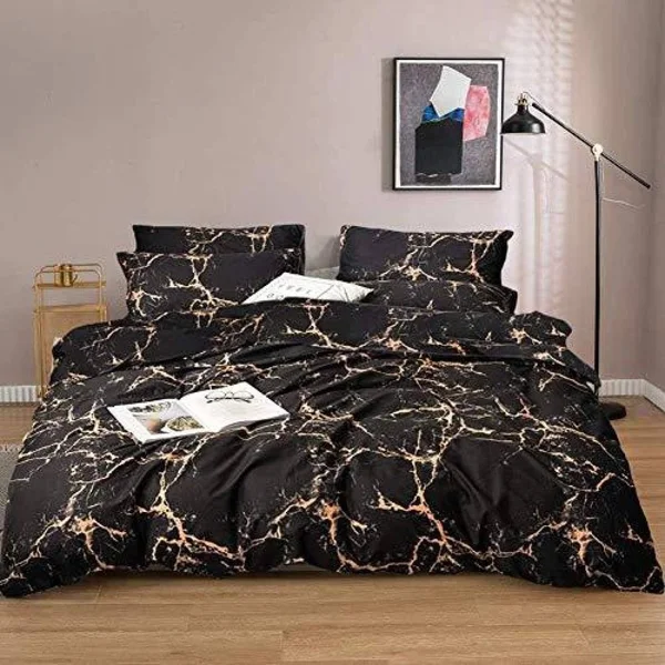 Jumeey Marble Comforter Queen Black and Gold Bedding Set Full Size Orange Yellow Black Comforter Sets Cotton Women Men Teen Boys