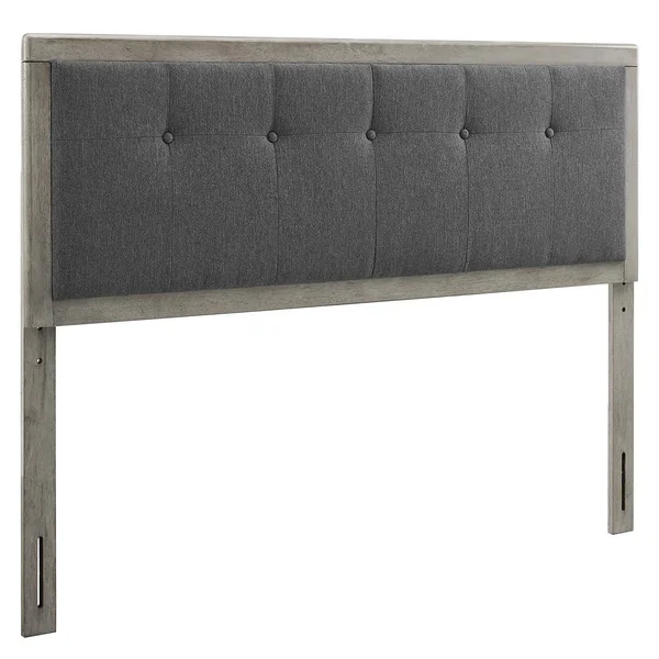 Marlin Traditional Charcoal Fabric Button Tufted Twin Size Grey Wooden Headboard