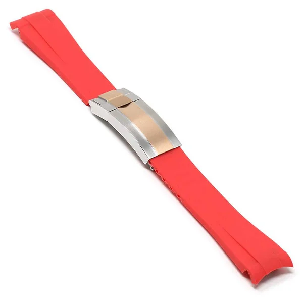 Fitted Rubber Replacement Strap for Rolex - Red - Silver & Rose Gold - 21mm
