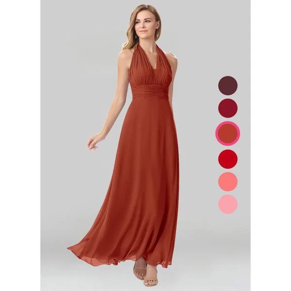 Azazie A-Line/Princess Straight Floor-Length Chiffon Bridesmaid Dresses - Rust
