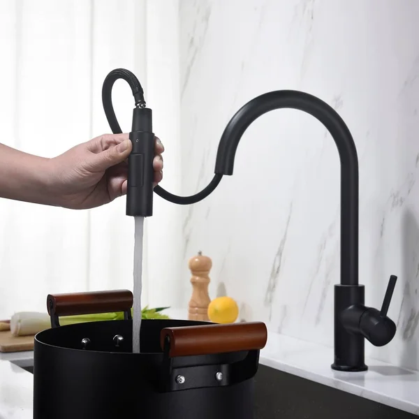 Lead Free Solid Brass Single Handle Pull Out Kitchen Faucet with Magnetic Docking - Brush Nickel w/ Soap Dispenser