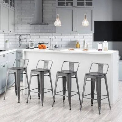 Metal Barstools Set of 4 Counter Bar Stools with Wood Top Low Back Matte Black Williston Forge Seat Height: Counter Stool (24x22