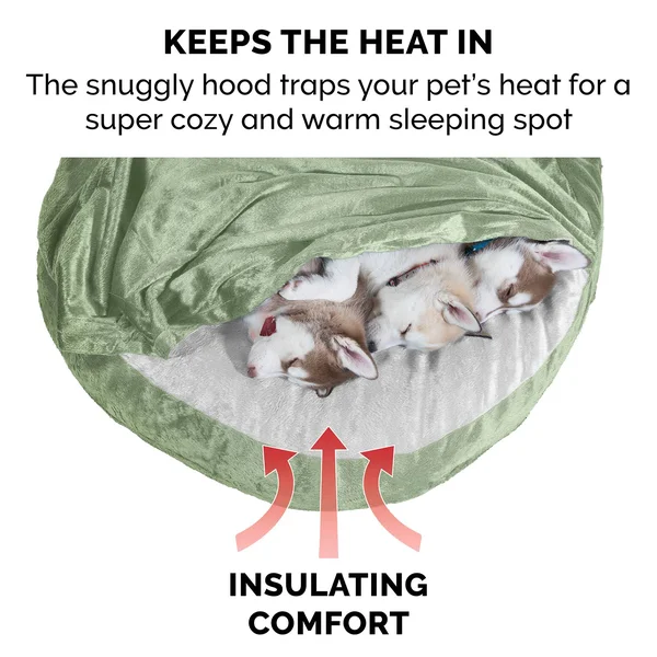 FurHaven Snuggery Burrow Dog Bed - Microvelvet Cooling Gel Foam, 44x22 Round, Sage