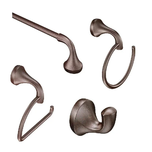 Moen Eva 4-Piece Bath Hardware Set with 18 in. Towel Bar - Paper Holder, Towel Ring, and Robe Hook in Oil Rubbed Bronze