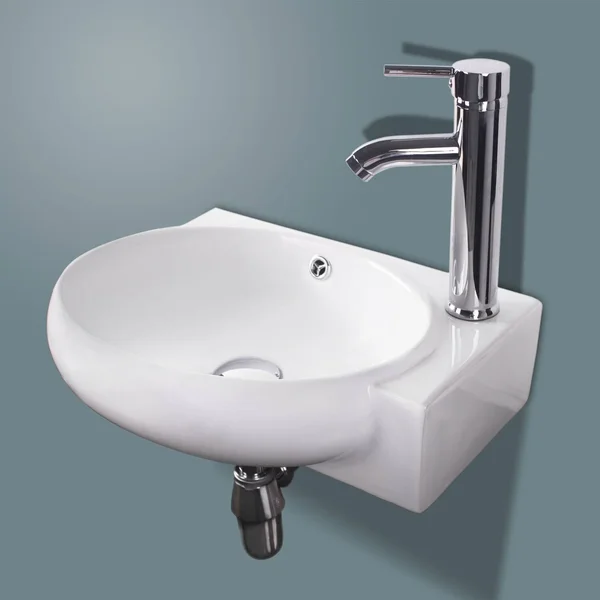 White Porcelain Wall Mount Ceramic Bathroom Vanity Vessel Sink w/ Chrome Faucet