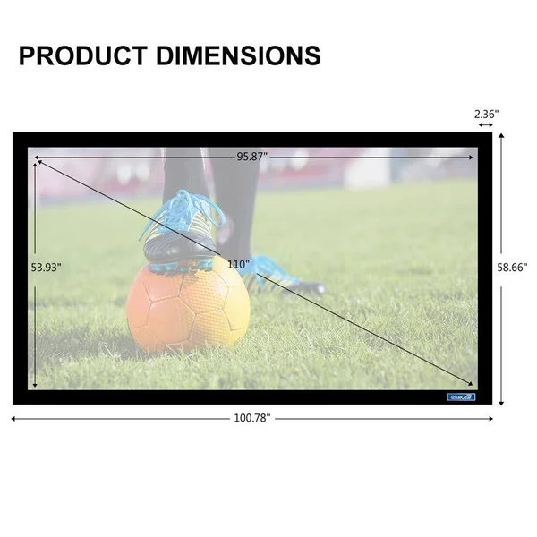 QualGear 110-inch Fixed Frame Projector Screen 16: 9 4K HD High Definition 1.0 Gain Acoustic White (QG-PS-FF6-169-110-A)