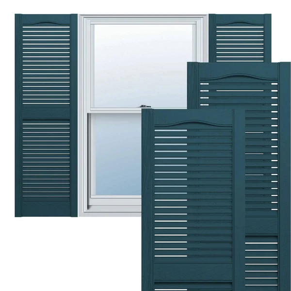 Builders Edge 14.5W in. Louvered Vinyl Shutters Midnight Blue