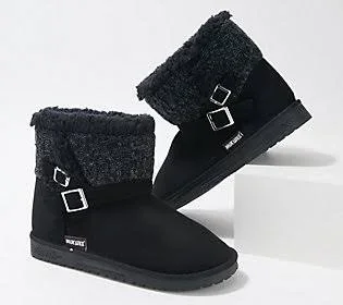 Muk Luks Amee Suede Faux Shearling Lined Boot - Size 6, Black
