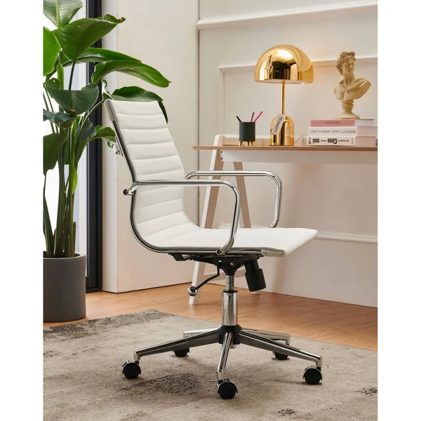 LUXMOD Mid Back Office Chair, Adjustable Swivel Chair, Ergonomic Desk Chair for Extra Back & Lumbar Support. - White