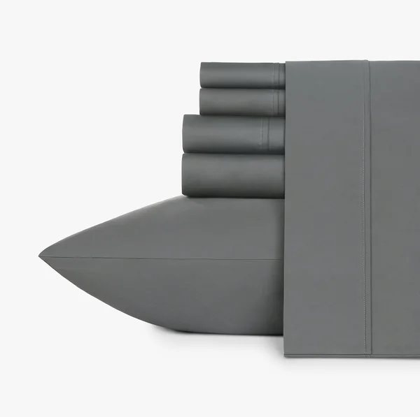 Everyday Soft Sateen 6pcs Sheet Set King, Dark Gray, Sheet Set - 100% Cotton - 400 Thread Count