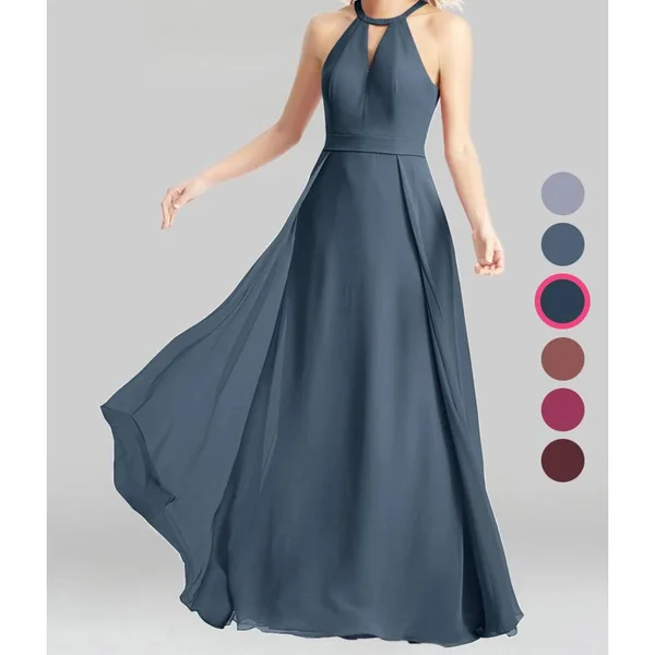 Azazie A-Line/Princess Halter Floor-Length Chiffon Bridesmaid Dresses - Neptune