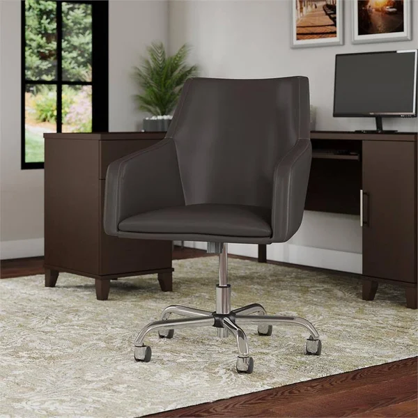 Office by Kathy Ireland Method Mid Back Leather Box Chair in Brown - Bush Furniture MTCH2401BRL-Z