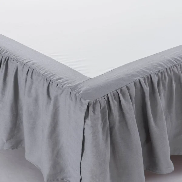 Linen Bed Skirt-Washed Dust Ruffle - Queen - Silver Grey
