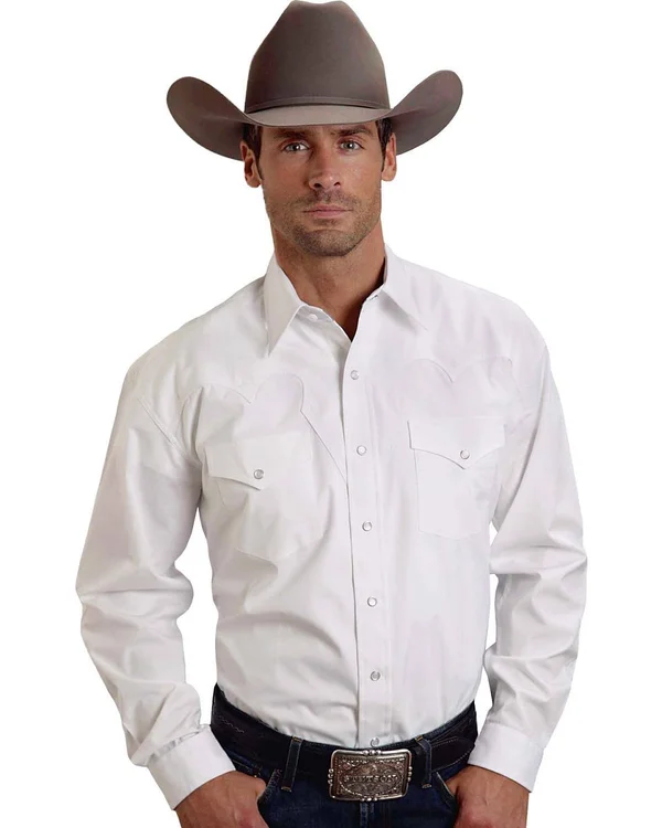 Stetson Western Shirt Mens Snap Solid L/S White