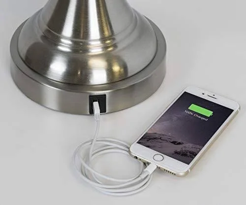 Grandview Gallery Brushed Nickel Table Lamp - Set of 2, 3-Way Switch Lamp with White Linen Shade, USB Charger in Lamp Base