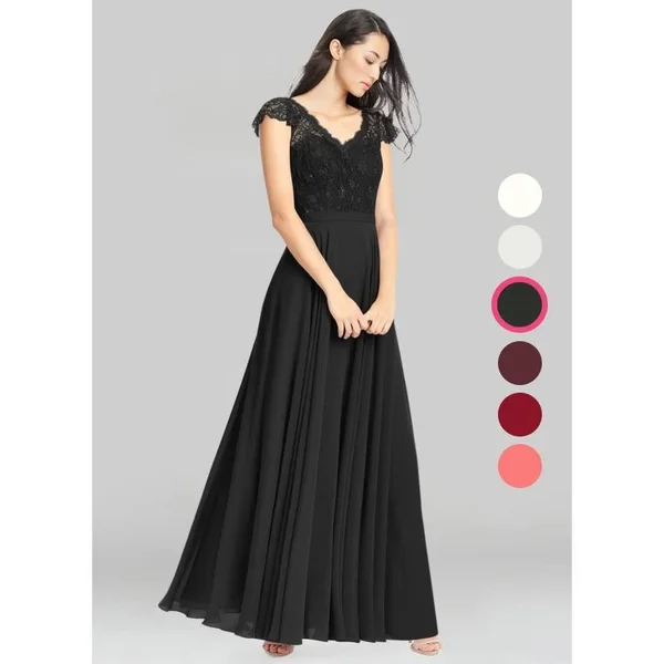 Azazie A-Line/Princess V-Neck Floor-Length Chiffon Bridesmaid Dresses - Black