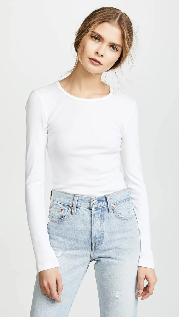 Splendid - White Women's 1x1 Long Sleeve Crew Shirt - Size XL