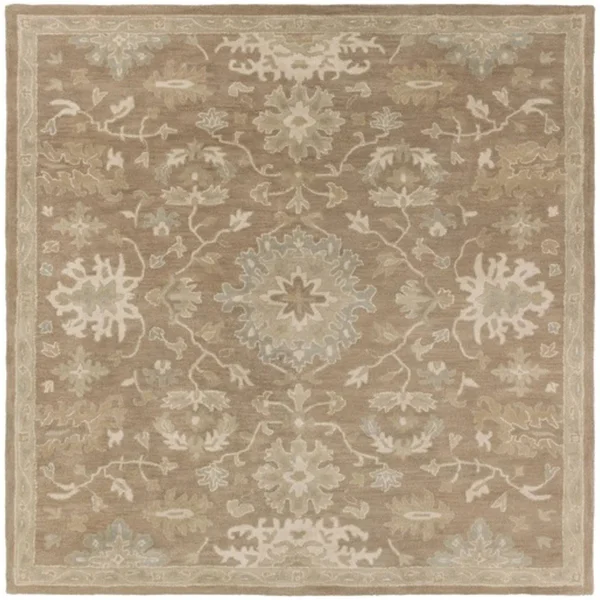 Diva at Home 4' Classical Caesar Beige and Brown Hand Tufted Wool Square Area Throw Rug 31368189