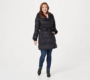 Centigrade Printed or Solid Puffer with Belt - Size Small, Black