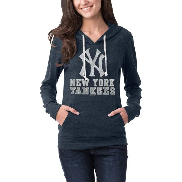Women's New Era Navy York Yankees Jersey Tri-Blend Pullover Hoodie Size: Large