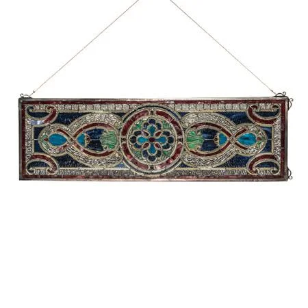 Meyda 35 inch W x 11 inch H Evelyn in Lapis Transom Stained Glass Window 77907