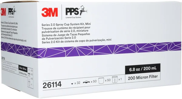 3M 26114 PPS Series 2.0 Spray Cup System Kit, Mini (6.8 fl oz, 200 mL) 200 Micron Filter