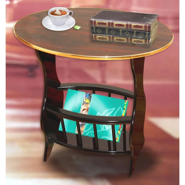 Espresso Oval Side Table with Magazine Holder - Cherry Brown