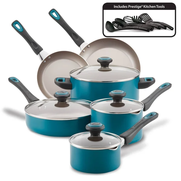 Farberware 16-Piece High Performance Nonstick Pots and Pans/Cookware Set, Teal