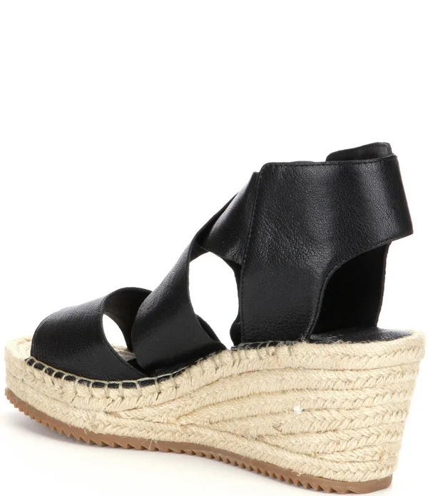 Eileen Fisher Willow Espadrille Platform Wedge Sandals - Black