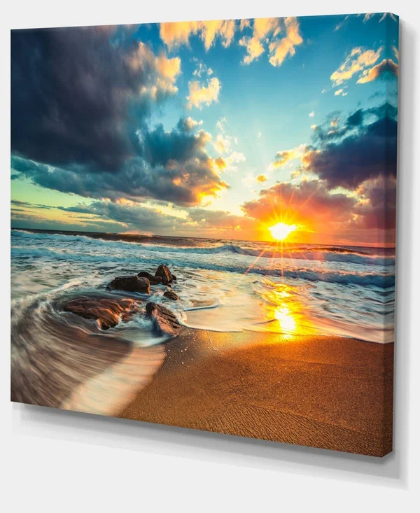 Designart &Beautiful Cloudscape Over The Sea & Modern Beach Canvas Art Print - Size: 40 inch x 30 inch