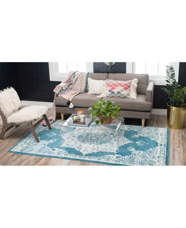 Unique Loom Canal Rosso Rug - Blue (4& 0 x 6& 0)