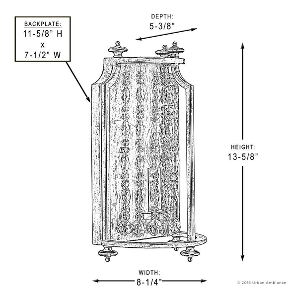 Urban Ambiance Luxury Luxe Wall Sconce, Size: 13-5/8 inchh x 8-1/4 inchw, with Transitional Style Elements, Antique Silver Finis