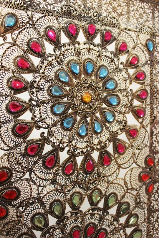 68x22 x 1x22 x 48x22 3 Panel Bronze Beaded Metal Mosaic Screen