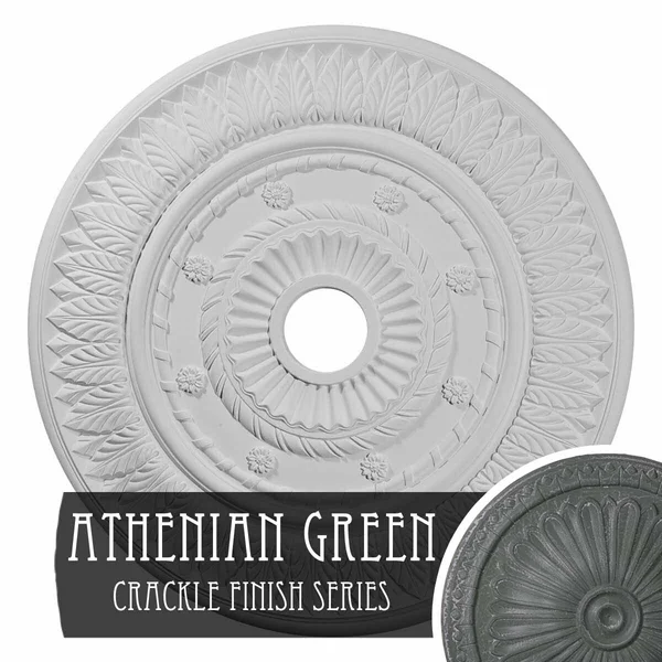 26 3/4x22OD x 3 5/8x22ID x 1 1/8x22P Leaf Ceiling Medallion (Fits Canopies Up to 3 5/8x22) - Hand-Painted Athenian Green Crackle