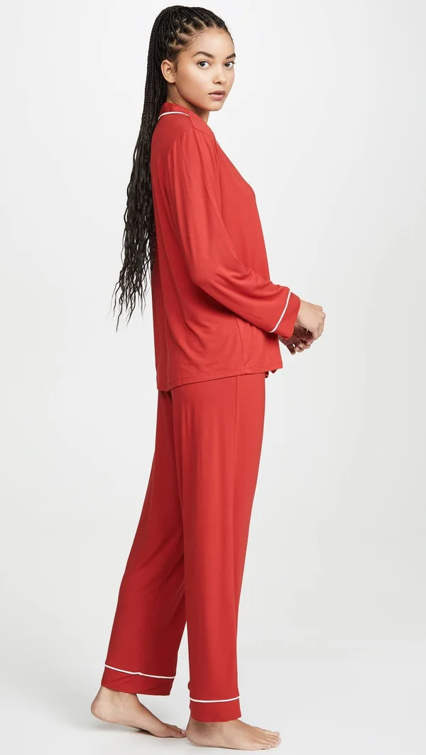 Eberjey Gisele Long PJ Set - Haute Red/Ivory
