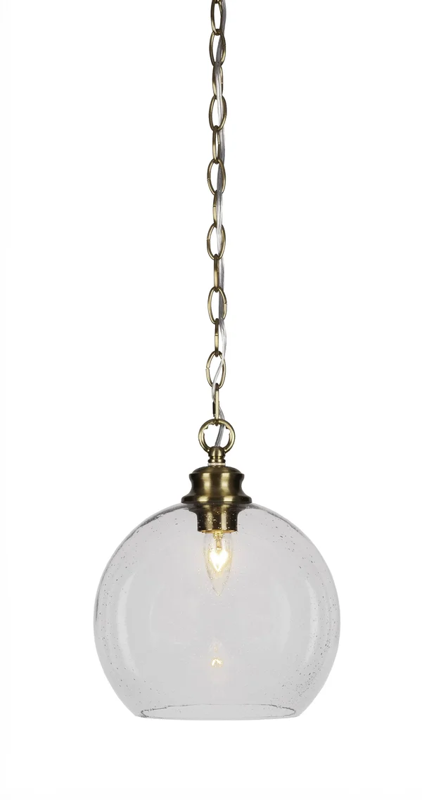 Toltec Lighting 92-NAB-4350 Kimbro 1 Light 10 inch Pendant in Brushed Nickel with Clear Bubble Glass